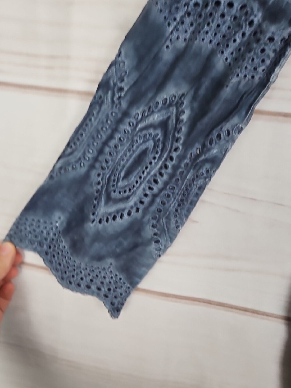 Lucky Brand Blue Acid Wash Eyelet Embroidered Boho Peasant Top | Small - Picture 6 of 11